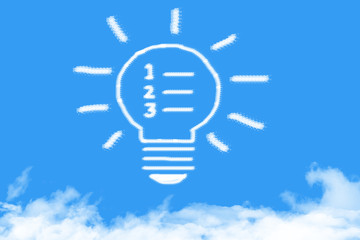 step by step think bulb cloud shaped on blue sky