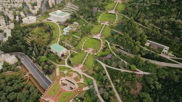 Haifa Bahai gardens aerial drone footage 4k