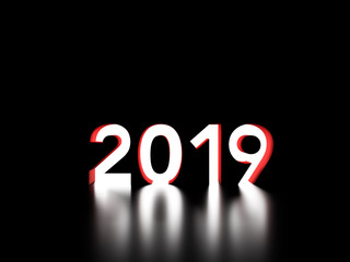      New Year 2019 Creative Design Concept with Lighting Effect - 3D Rendered Image 