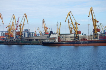 Fototapeta na wymiar large cargo ships in the port with cranes