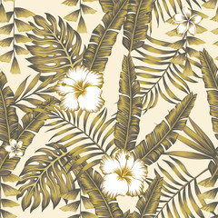 Tropical leaves abstract color beige background