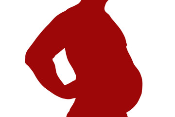 Silhouette of a fat young man, isolated on a white background