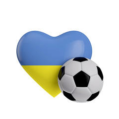 Ukraine flag heart shape with a soccer ball. Love football. 3D Rendering