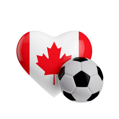 Canada flag heart shape with a soccer ball. Love football. 3D Rendering