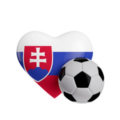 Obraz premium Slovakia flag heart shape with a soccer ball. Love football. 3D Rendering