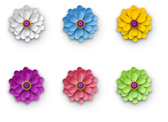 Bright colorful 3d flowers isolated on white.