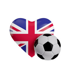 United Kingdom flag heart shape with a soccer ball. Love football. 3D Rendering