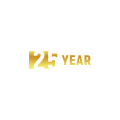25 year, happy birthday gold logo on white background, corporate anniversary vector minimalistic sign, greeting card template.