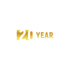 20 year, happy birthday gold logo on white background, corporate anniversary vector minimalistic sign, greeting card template.