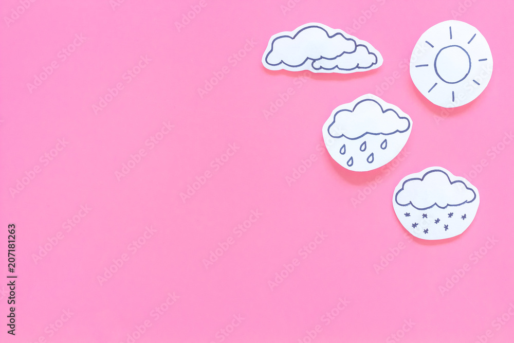 Canvas Prints weather forecast concept. modern weather icons set on pink background top view copy space