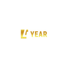 4 year, happy birthday gold logo on white background, corporate anniversary vector minimalistic sign, greeting card template.