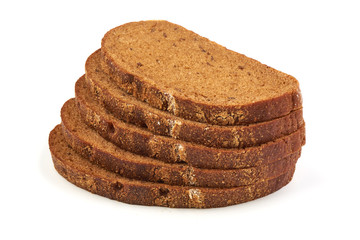 Rye bread slices, isolated on white background.