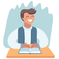 Happy smiling small little school boy character 