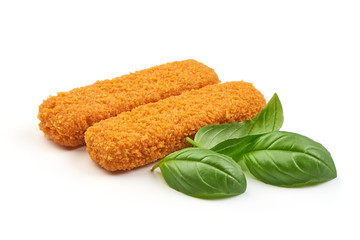 Fish fingers with basil isolated on white background.