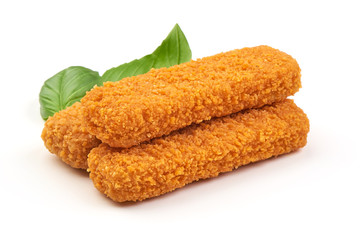 Fish fingers with basil isolated on white background.