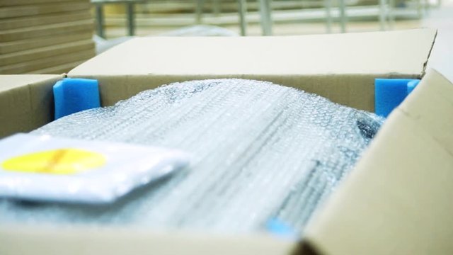 Furniture Packed in a box. Stock. Furniture production. Packaging of furniture components awaiting to transportation in warehouse furniture