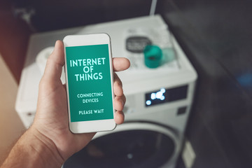 Internet of things, smartphone connecting with cloth washer and dryer