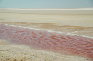 Large salt lake Chott el Djerid. Largest salt pan of the Sahara Desert. Below sea level. Numerous...