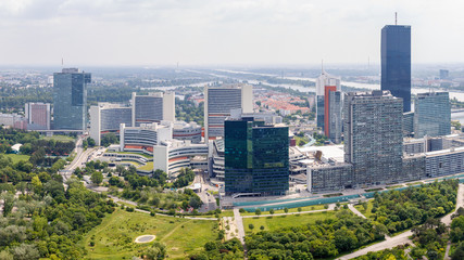 Panoramic view of UNO city in Vienna, Austria.