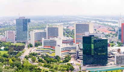 Panoramic view of UNO city in Vienna, Austria.