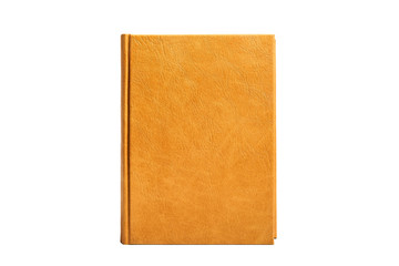 The book is in a bright brown hard leather cover