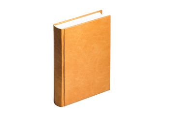 The book is in a bright brown hard leather cover