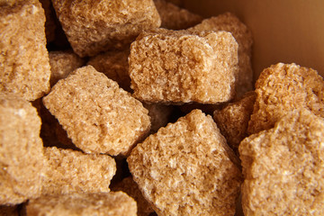 Brown cane unrefined sugar cubes