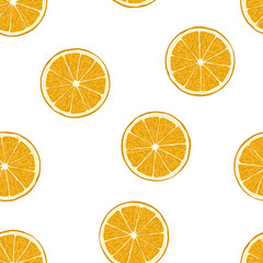 Fototapeta premium Orange fruits seamless pattern on white background.