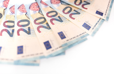 close-up paper euro banknotes