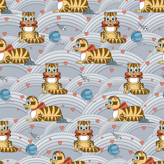 Cats and mice seamless pattern on white background in vector