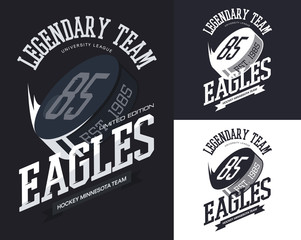 Set of isolated t-shirt prints for hockey team