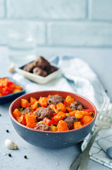 Pumpkin sweet potato Bell pepper stew with meatballs