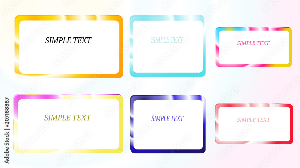 Poster a set of six frames of rectangular and square, gradient metallic shiny shining frames with overflows