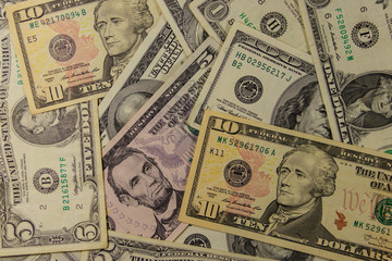 Background of different dollar banknotes