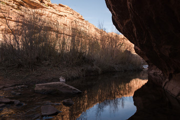 A reflection in water in a valley in Moab, Utah, 