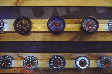 sale of modern and classic motorcycle and car speedometers, dashboard