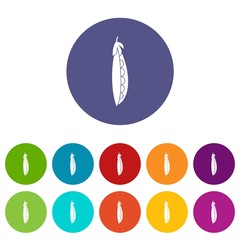 Fresh peas set icons in different colors isolated on white background