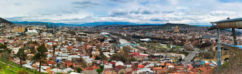 TBILISI,GEORGIA/APRIL 22,2018: Panorama of Tbilisi from top view