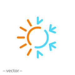 sun and snowflake icon, climate control line sign - vector illustration eps10
