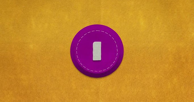 Countdown Stop-Motion-Animation. 5 seconds. Felt texture