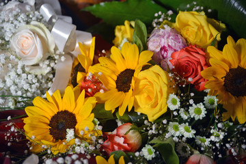 composition of flowers with a bouquet of the bride