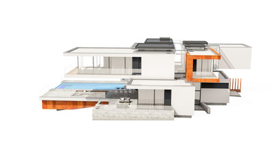 3d rendering of modern house isolated on white.