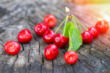 Cherry on a wooden background