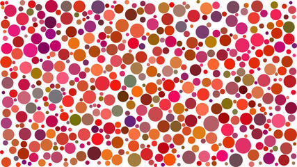 Abstract background of circles of different sizes in shades of red colors on white background.