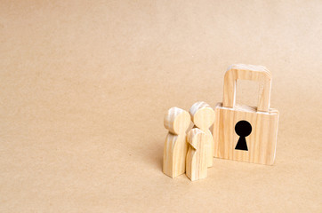 Two people with a lock. Security and safety, collateral, loan for a mortgage. Confiscation of...