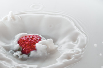 pure falling strawberry into milk with splash