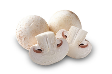 Fresh champignon mushrooms isolated on white background