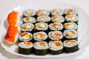 sushi rolls with rise and salmon