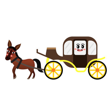 Carriage transportation cartoon character side view isolated on white background vector illustration.