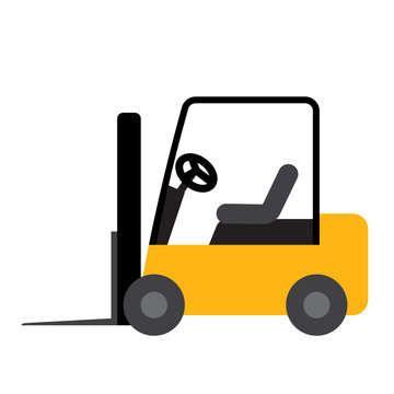Forklift transportation cartoon character side view isolated on white background vector illustration.